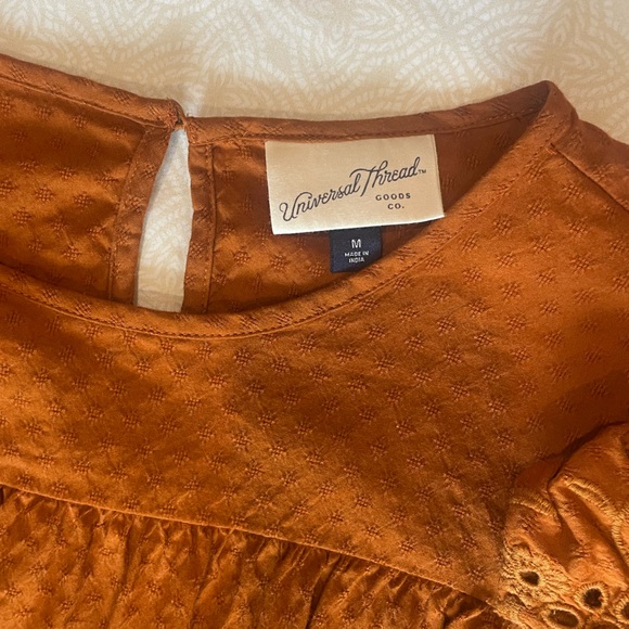 Universal Thread Ruffle Eyelet Long Sleeve Dress VGUC Size M - Picture 7 of 8